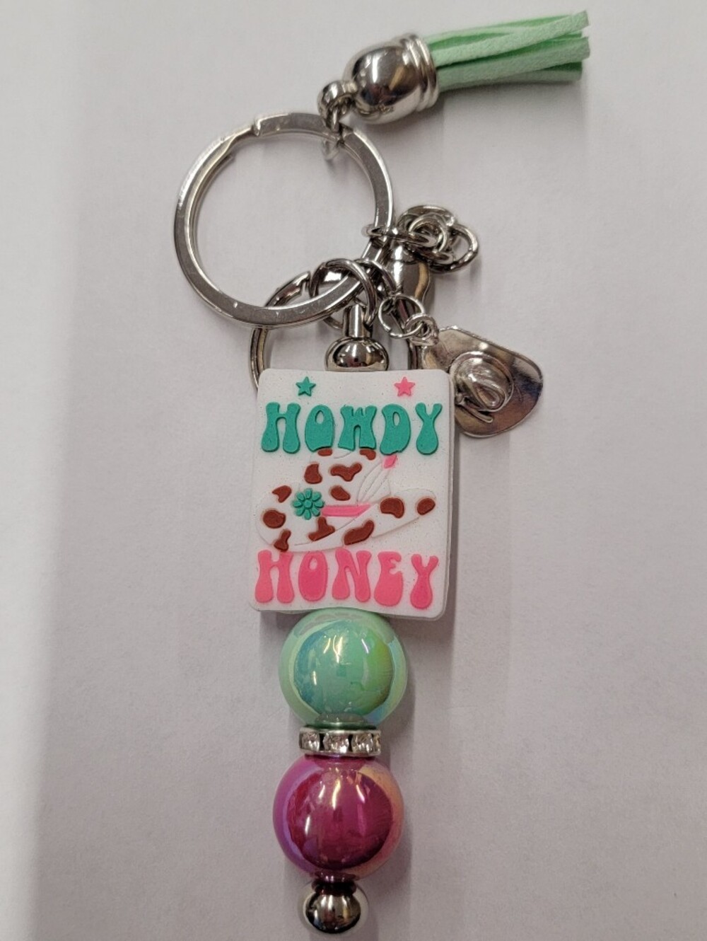 Handy Honey Mint & Pink Tassel Keychain Card Holder Charm